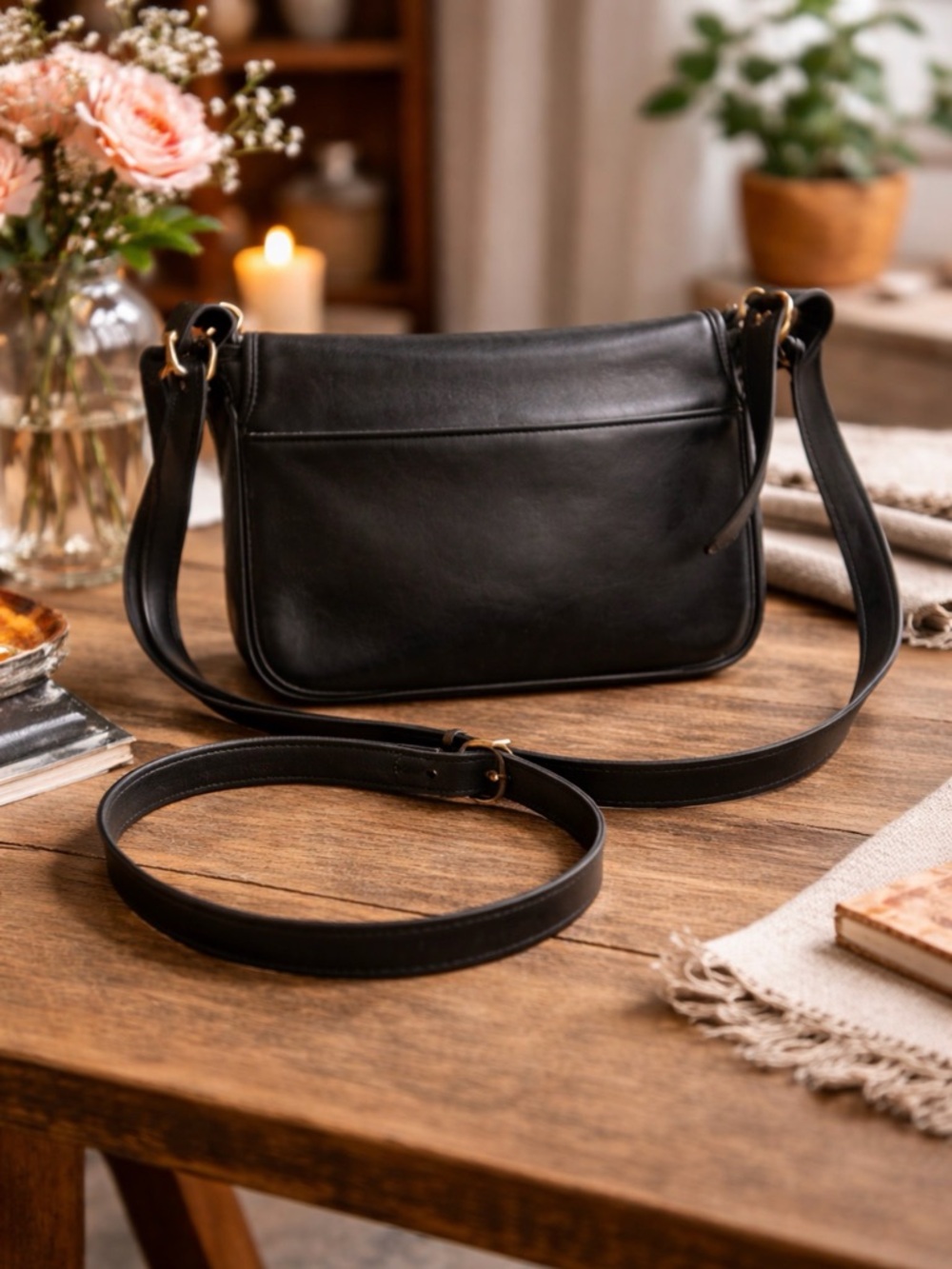 Coach black Leather crossbody vintage Bag 8951